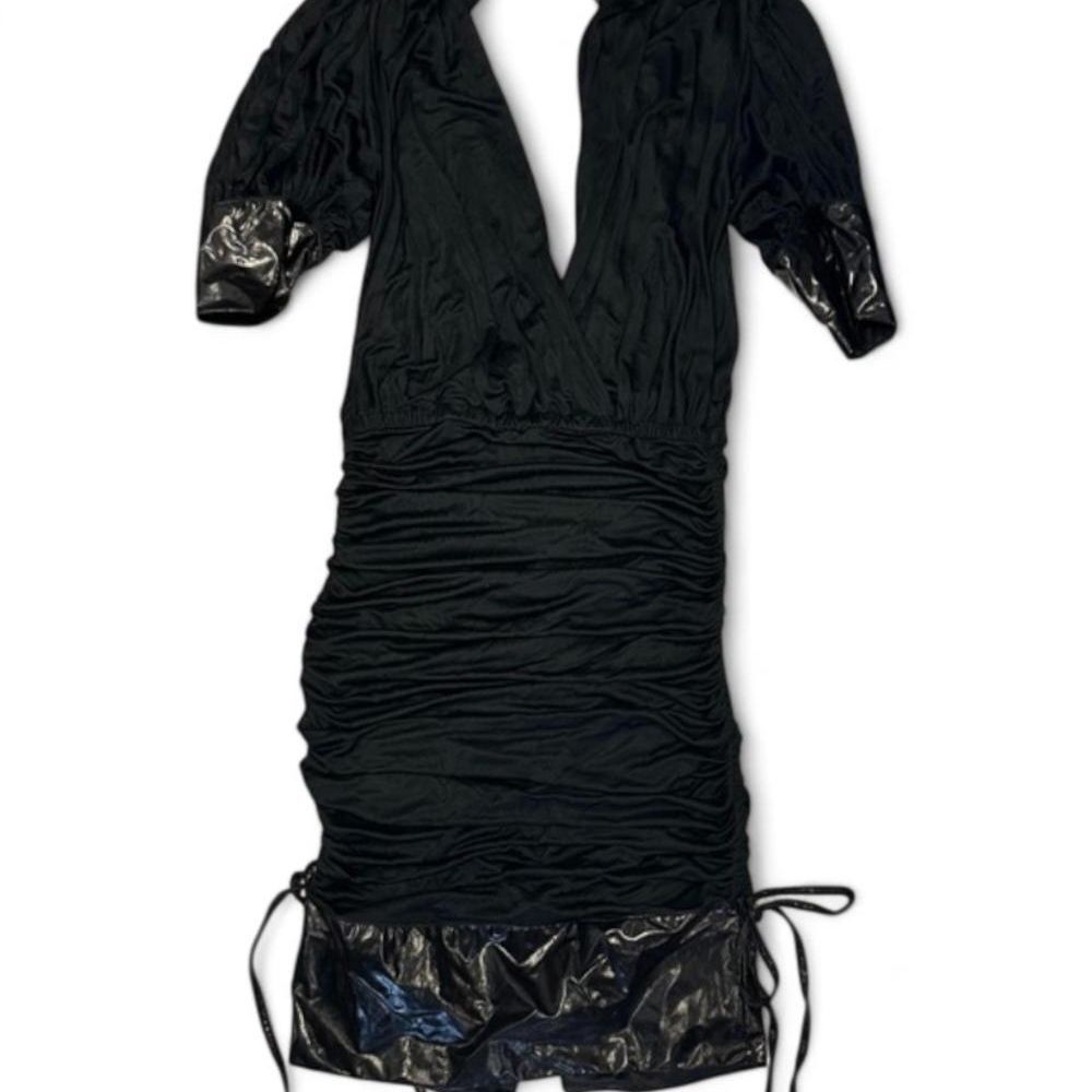 Dolce & Gabbana Black Ruched Dress with Glossy Accents (Can447)